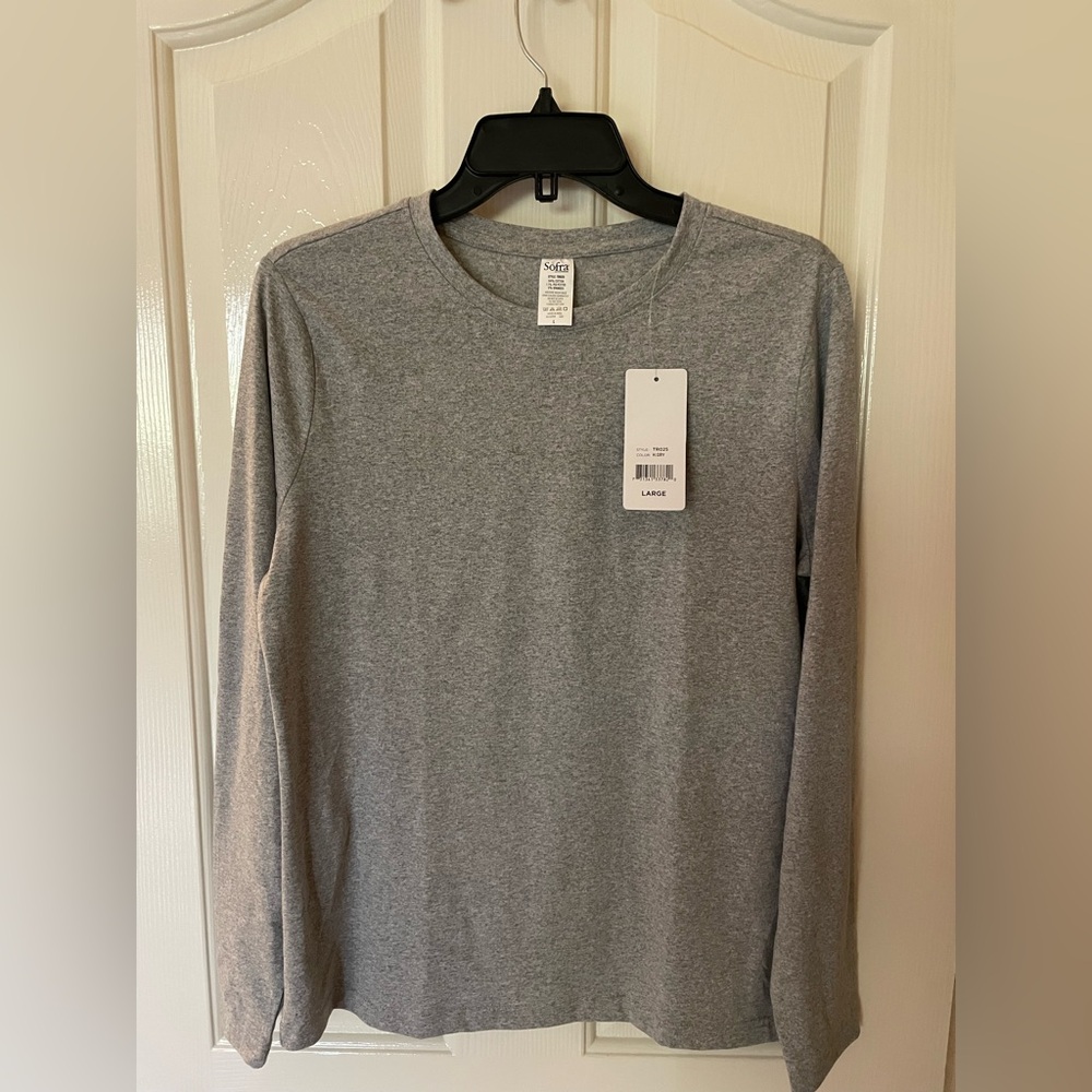 Sofra Gray Long Sleeve Tee Casual Comfort